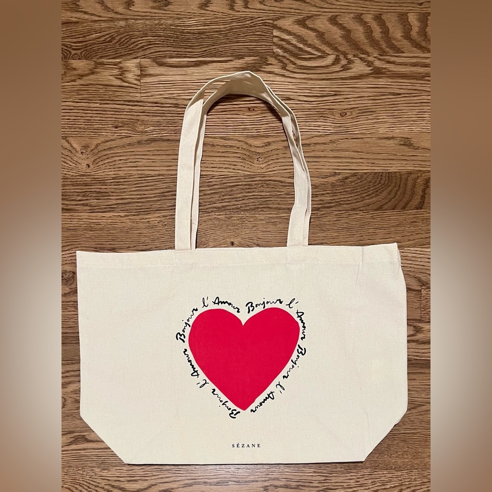 Sezane Bonjour L’Amour Tote Bag - Never Used, Red heart canvas tote bag